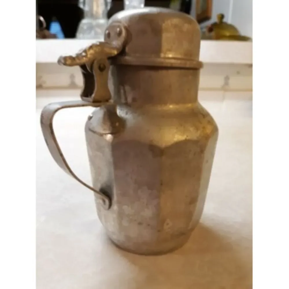 Vintage Karo Syrup Aluminum Pitcher Karo Embossed Flip Lid about 6
